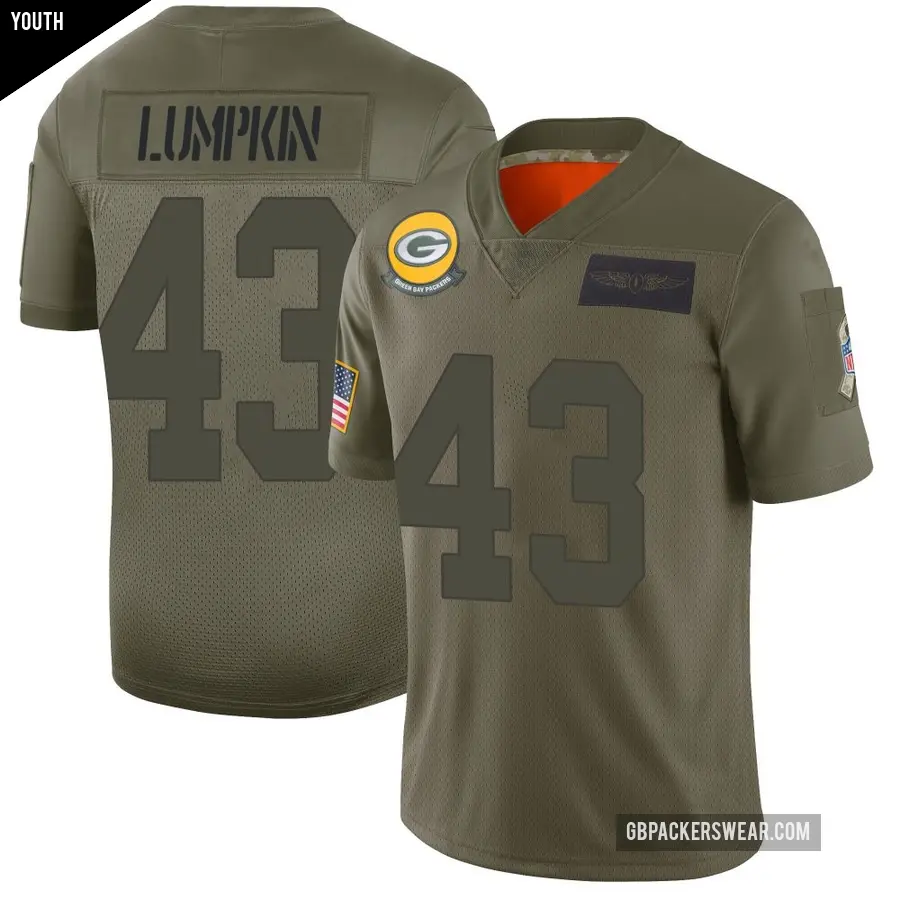 Youth Green Bay Packers ＃43 Johnny Lumpkin Camo Limited 2019 Salute to Service Jersey