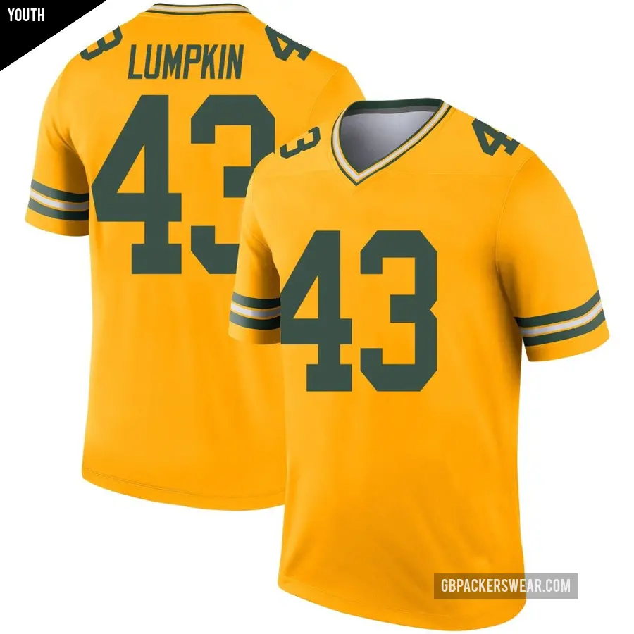 Youth Green Bay Packers ＃43 Johnny Lumpkin Gold Legend Inverted Jersey
