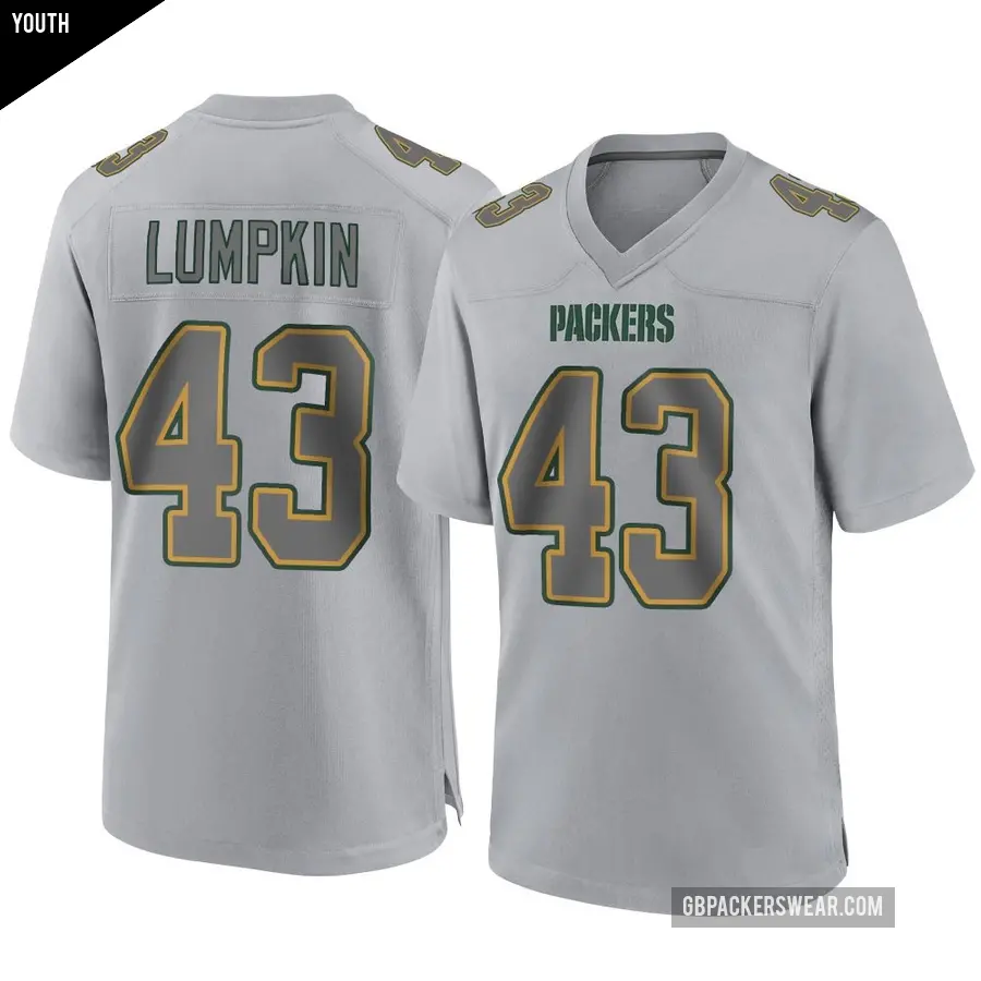 Youth Green Bay Packers ＃43 Johnny Lumpkin Gray Game Atmosphere Fashion Jersey
