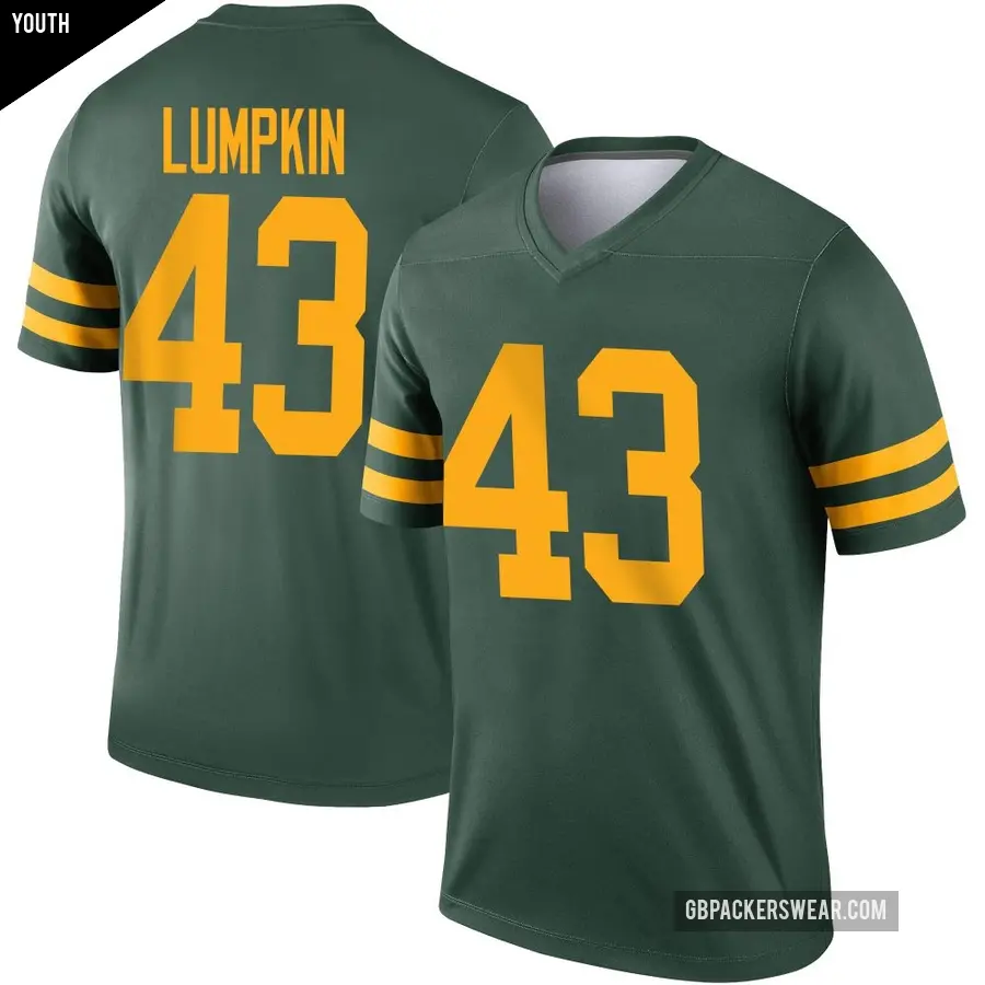Youth Green Bay Packers ＃43 Johnny Lumpkin Green Legend Alternate Jersey