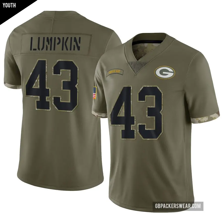 Youth Green Bay Packers ＃43 Johnny Lumpkin Olive Limited 2022 Salute To Service Jersey