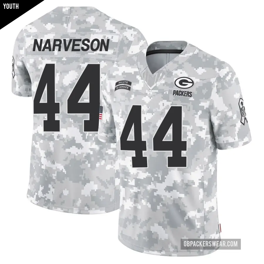 Youth Green Bay Packers ＃44 Brayden Narveson Arctic Camo Limited 2024 Salute to Service Jersey