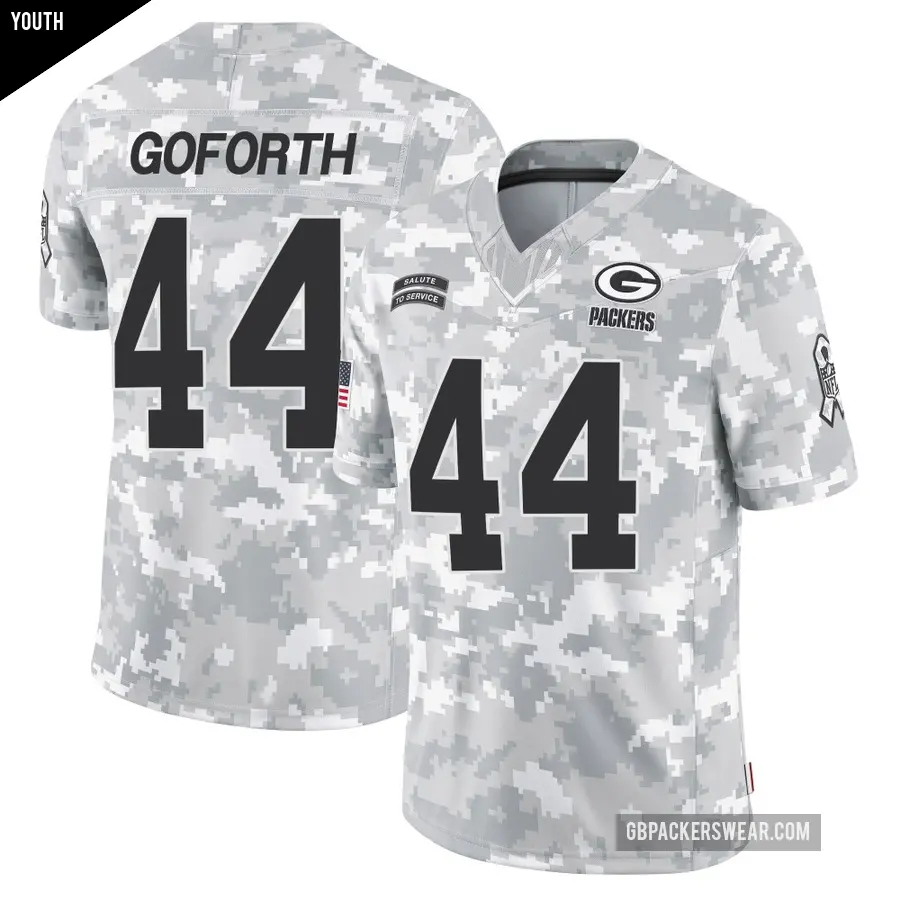 Youth Green Bay Packers ＃44 Ralen Goforth Arctic Camo Limited 2024 Salute to Service Jersey