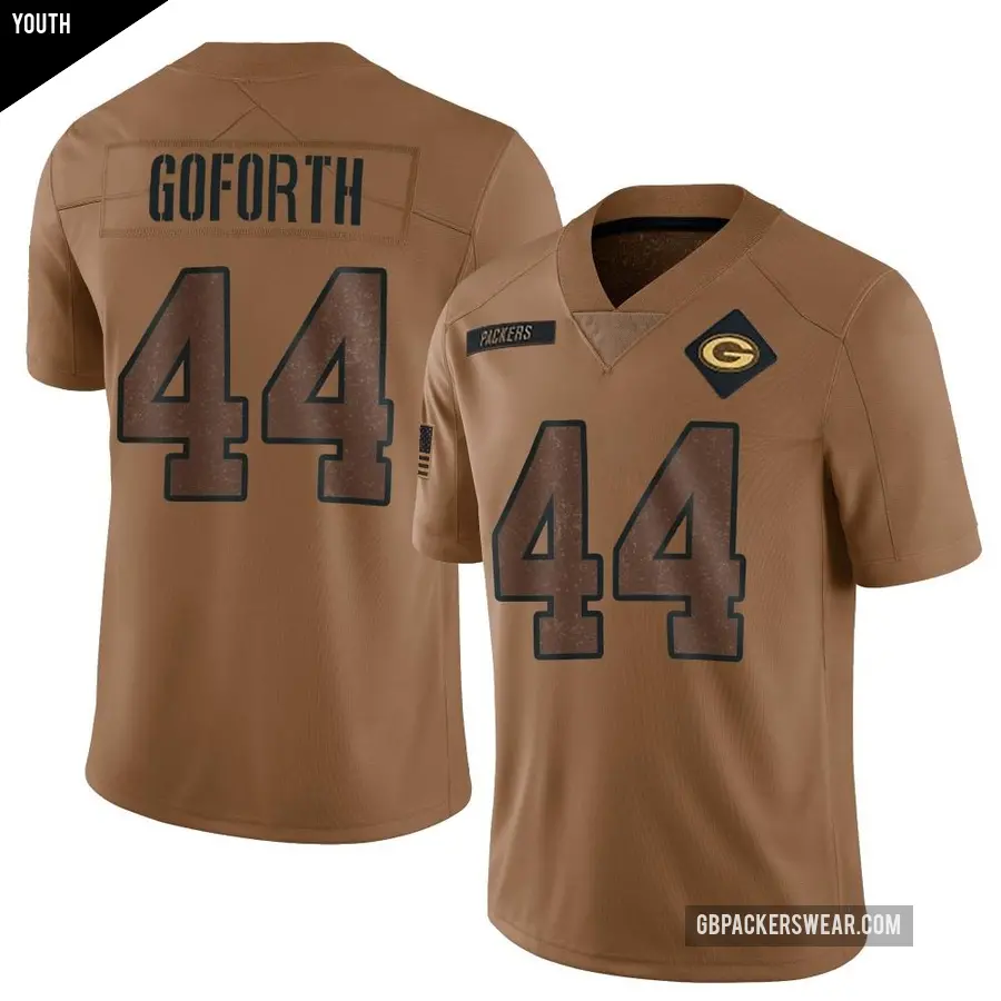 Youth Green Bay Packers ＃44 Ralen Goforth Brown Limited 2023 Salute To Service Jersey
