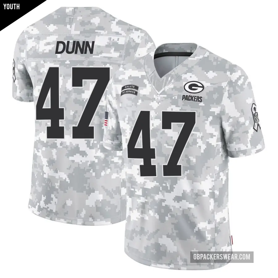 Youth Green Bay Packers ＃47 Isaiah Dunn Arctic Camo Limited 2024 Salute to Service Jersey
