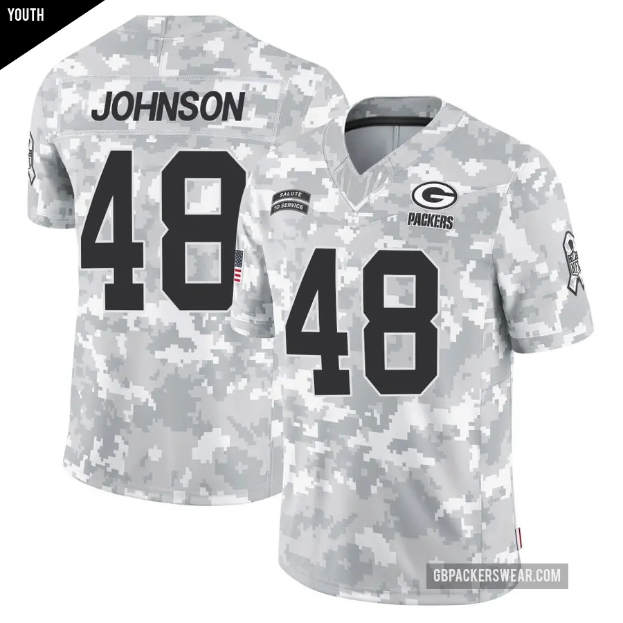 Youth Green Bay Packers ＃48 Jamon Johnson Arctic Camo Limited 2024 Salute to Service Jersey
