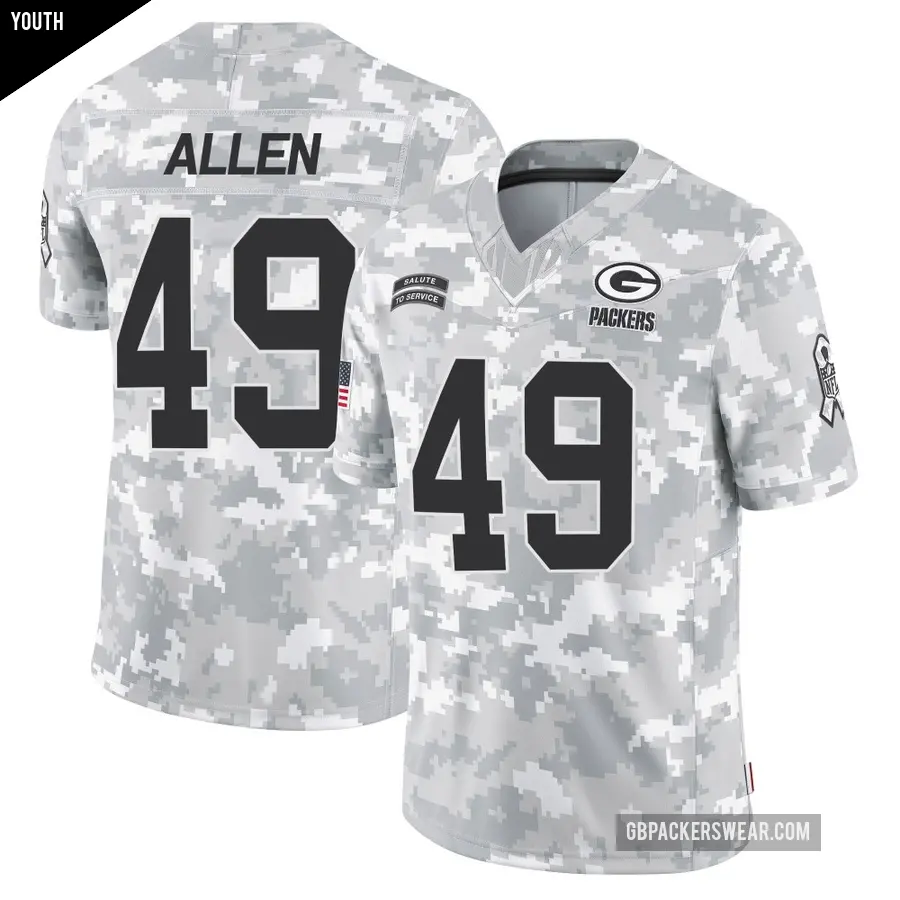 Youth Green Bay Packers ＃49 Austin Allen Arctic Camo Limited 2024 Salute to Service Jersey
