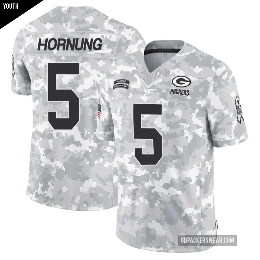 Youth Green Bay Packers ＃5 Paul Hornung Arctic Camo Limited 2024 Salute to Service Jersey