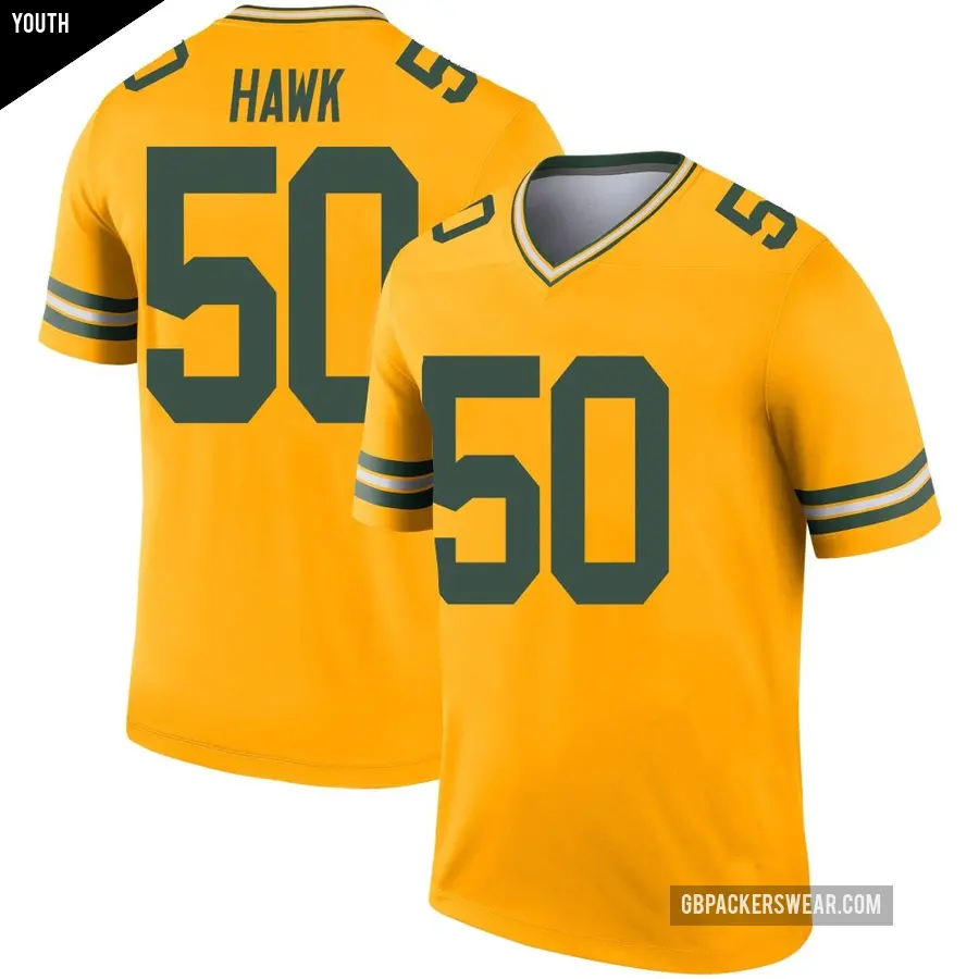 Youth Green Bay Packers ＃50 A.J. Hawk Gold Legend Inverted Jersey