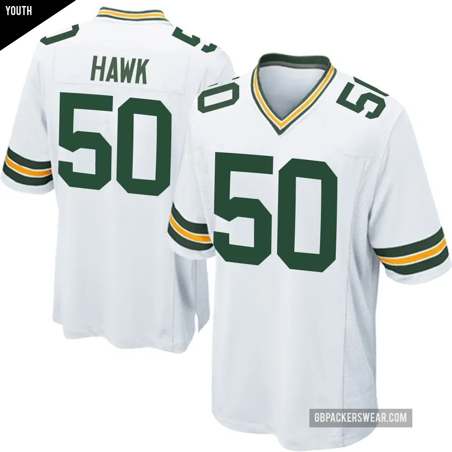 Youth Green Bay Packers ＃50 A.J. Hawk White Game Jersey