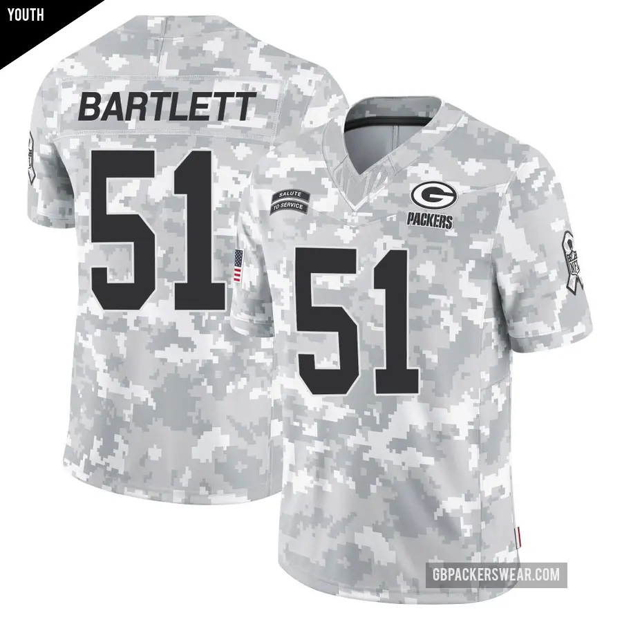 Youth Green Bay Packers ＃51 Jared Bartlett Arctic Camo Limited 2024 Salute to Service Jersey