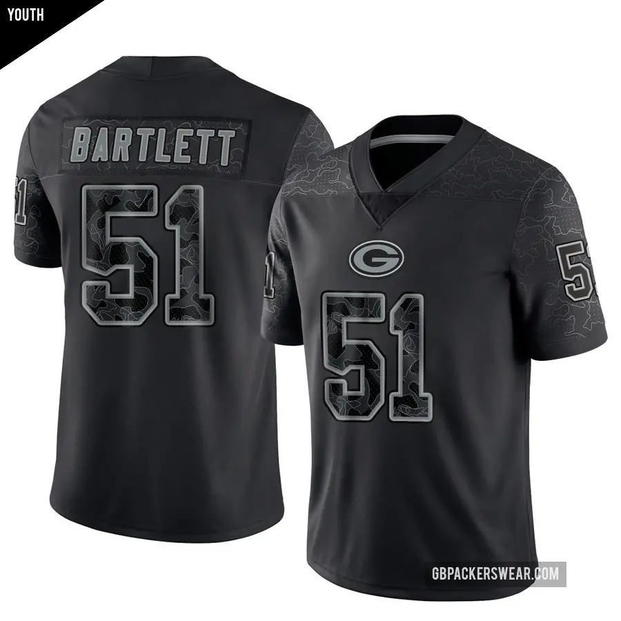 Youth Green Bay Packers ＃51 Jared Bartlett Black Limited Reflective Jersey
