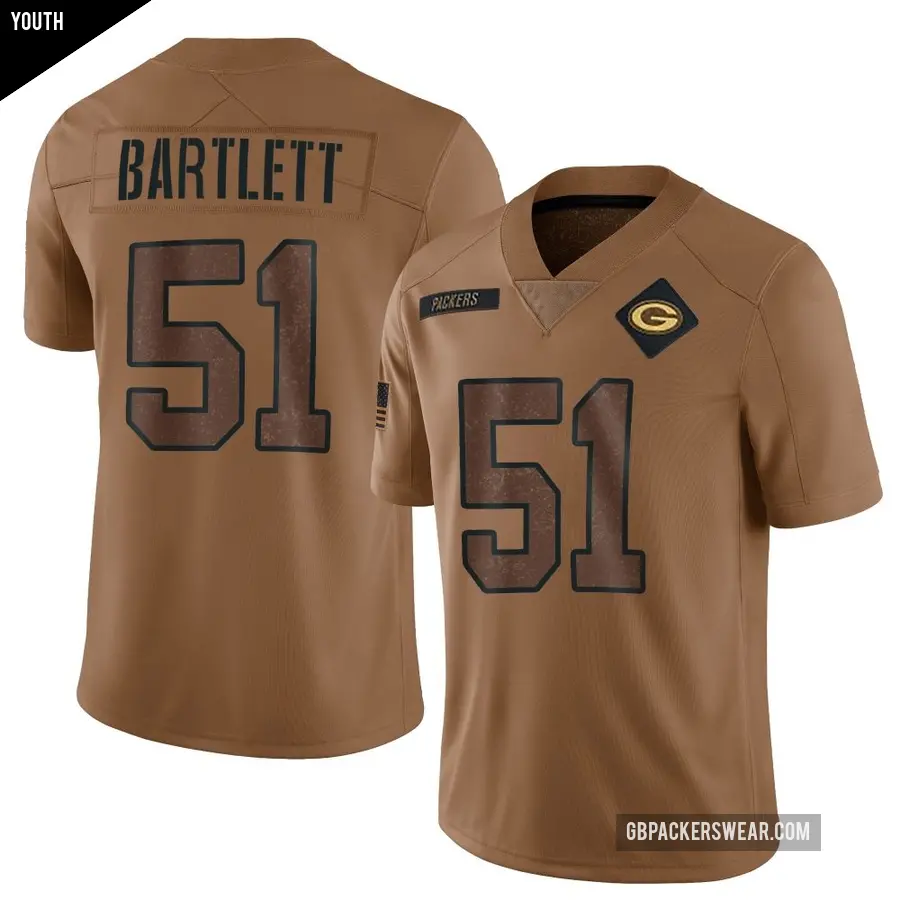 Youth Green Bay Packers ＃51 Jared Bartlett Brown Limited 2023 Salute To Service Jersey