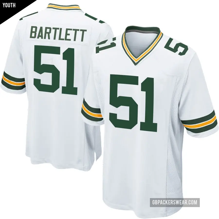Youth Green Bay Packers ＃51 Jared Bartlett White Game Jersey