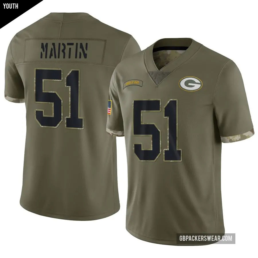 Youth Green Bay Packers ＃51 Jeremiah Martin Olive Limited 2022 Salute To Service Jersey