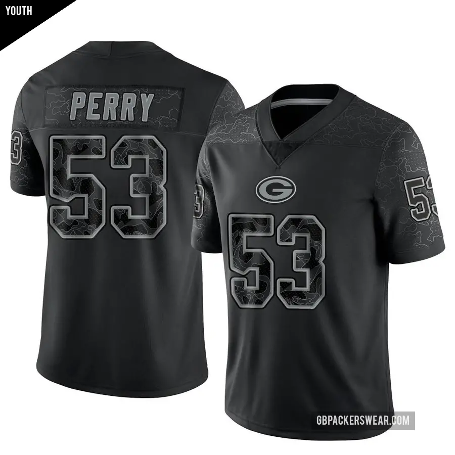Youth Green Bay Packers ＃53 Nick Perry Black Limited Reflective Jersey