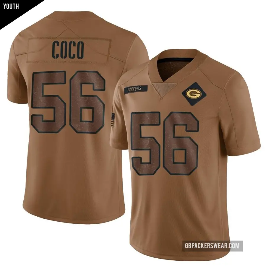 Youth Green Bay Packers ＃56 Jack Coco Brown Limited 2023 Salute To Service Jersey