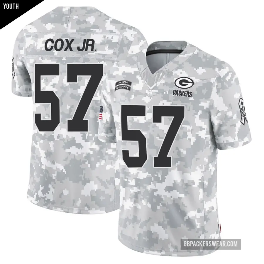 Youth Green Bay Packers ＃57 Brenton Cox Jr. Arctic Camo Limited 2024 Salute to Service Jersey
