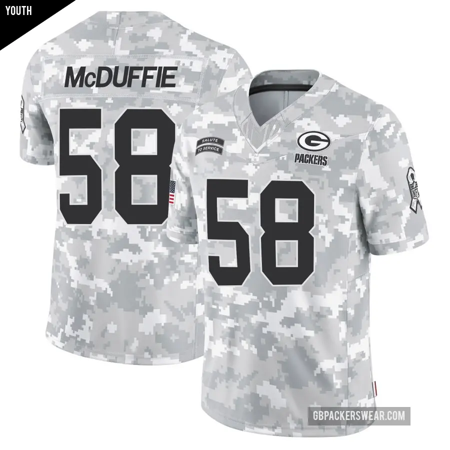 Youth Green Bay Packers ＃58 Isaiah McDuffie Arctic Camo Limited 2024 Salute to Service Jersey