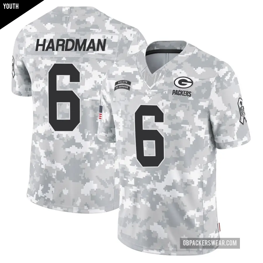 Youth Green Bay Packers ＃6 Mecole Hardman Arctic Camo Limited 2024 Salute to Service Jersey