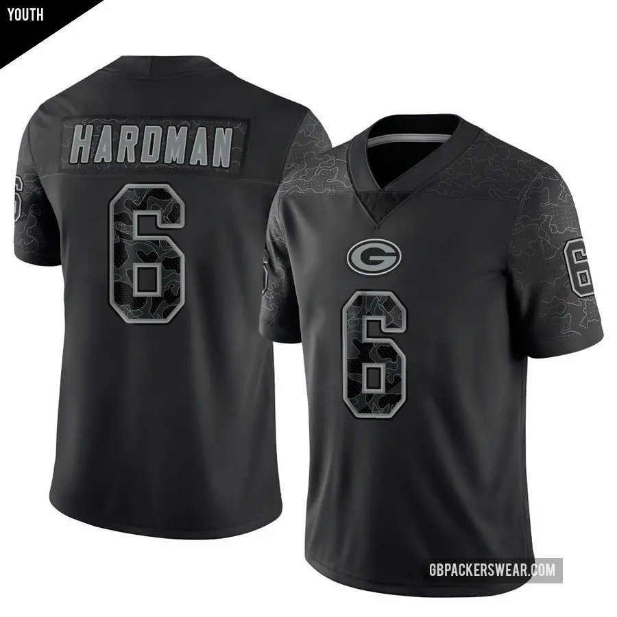 Youth Green Bay Packers ＃6 Mecole Hardman Black Limited Reflective Jersey
