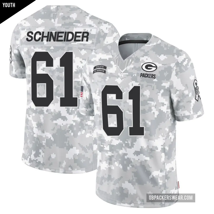 Youth Green Bay Packers ＃61 Cole Schneider Arctic Camo Limited 2024 Salute to Service Jersey