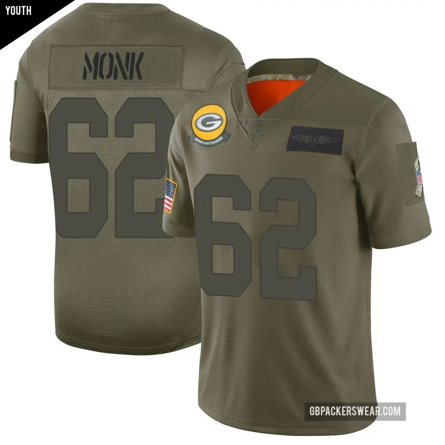 Youth Green Bay Packers ＃62 Jacob Monk Camo Limited 2019 Salute to Service Jersey