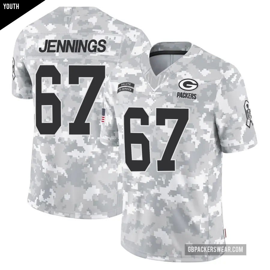Youth Green Bay Packers ＃67 Donovan Jennings Arctic Camo Limited 2024 Salute to Service Jersey