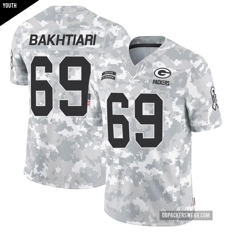 Youth Green Bay Packers ＃69 David Bakhtiari Arctic Camo Limited 2024 Salute to Service Jersey