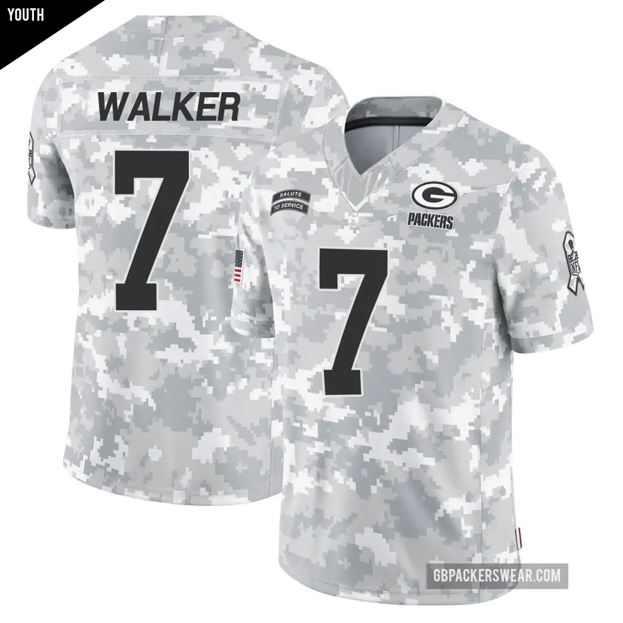 Youth Green Bay Packers ＃7 Quay Walker Arctic Camo Limited 2024 Salute to Service Jersey