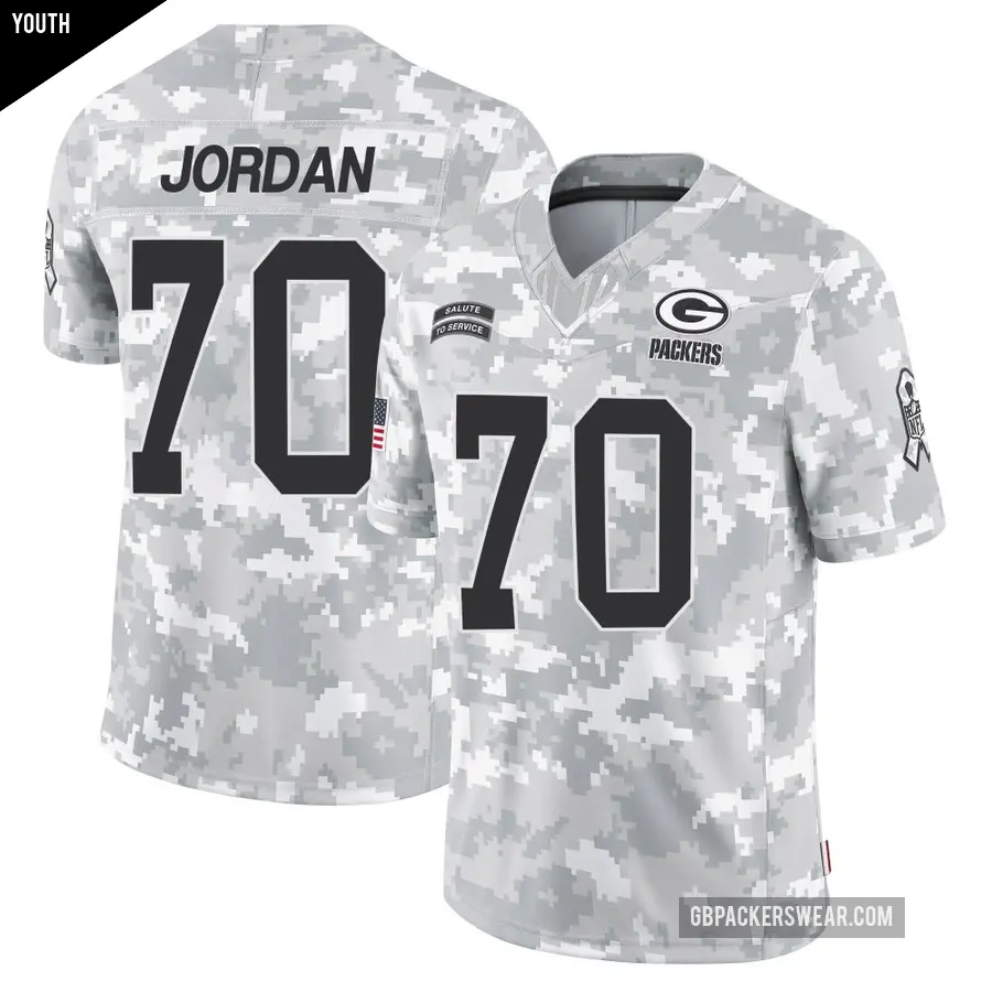Youth Green Bay Packers ＃70 Michael Jordan Arctic Camo Limited 2024 Salute to Service Jersey