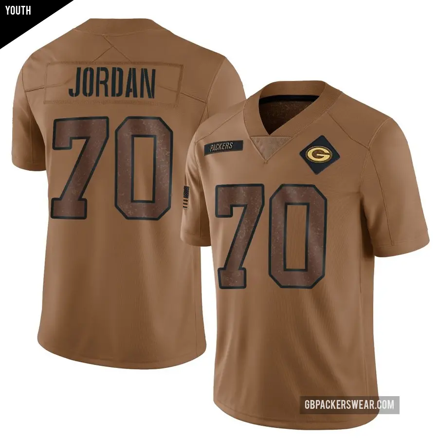 Youth Green Bay Packers ＃70 Michael Jordan Brown Limited 2023 Salute To Service Jersey