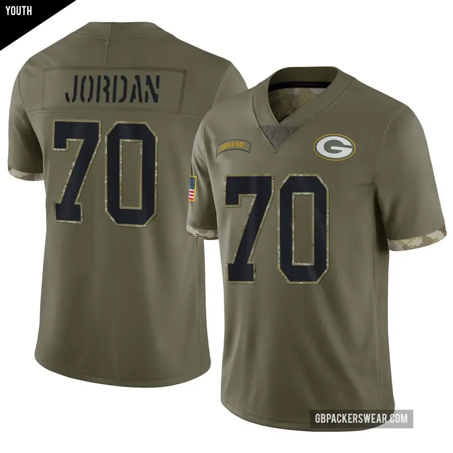 Youth Green Bay Packers ＃70 Michael Jordan Olive Limited 2022 Salute To Service Jersey