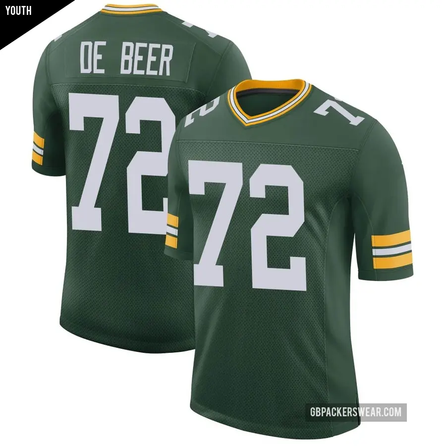 Youth Green Bay Packers ＃72 Gerhard de Beer Green Limited Classic Jersey