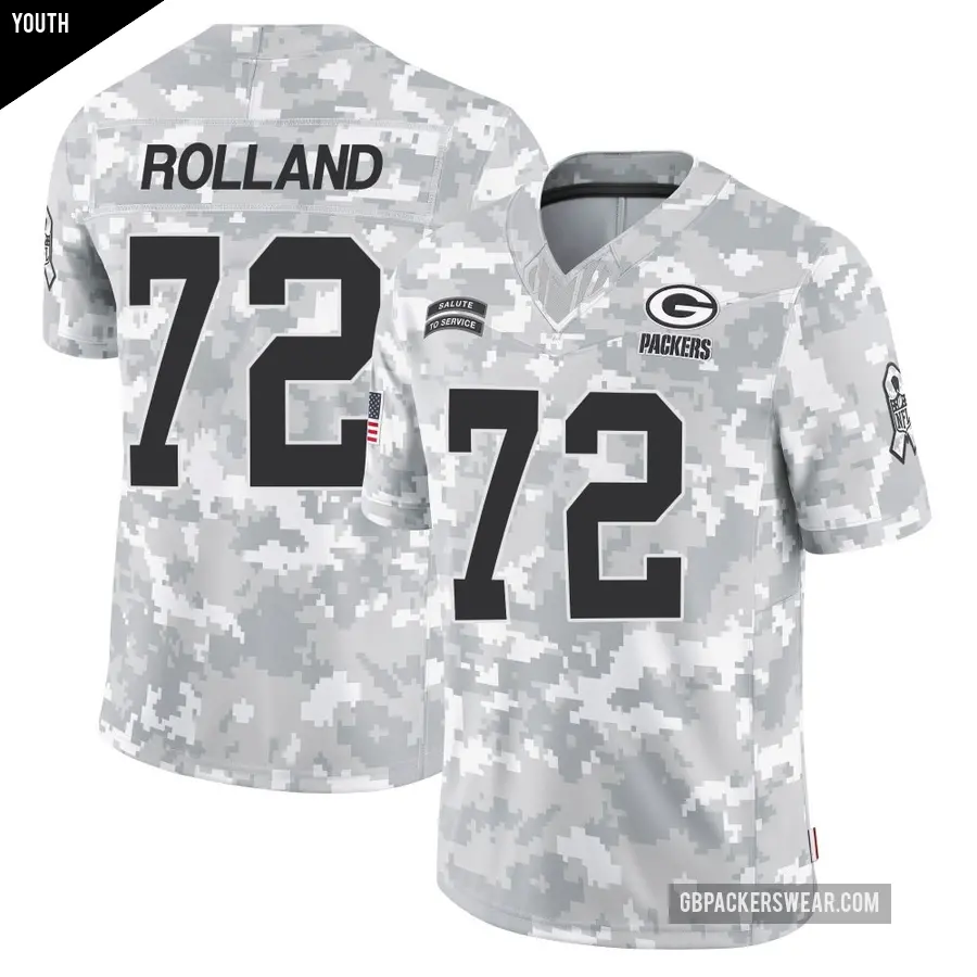 Youth Green Bay Packers ＃72 Spencer Rolland Arctic Camo Limited 2024 Salute to Service Jersey