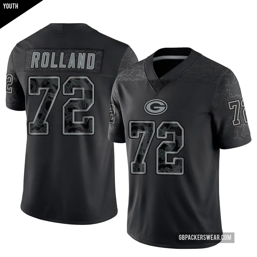 Youth Green Bay Packers ＃72 Spencer Rolland Black Limited Reflective Jersey