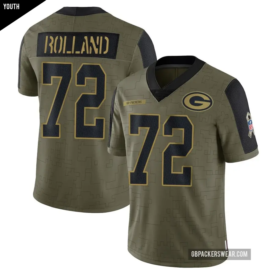 Youth Green Bay Packers ＃72 Spencer Rolland Olive Limited 2021 Salute To Service Jersey