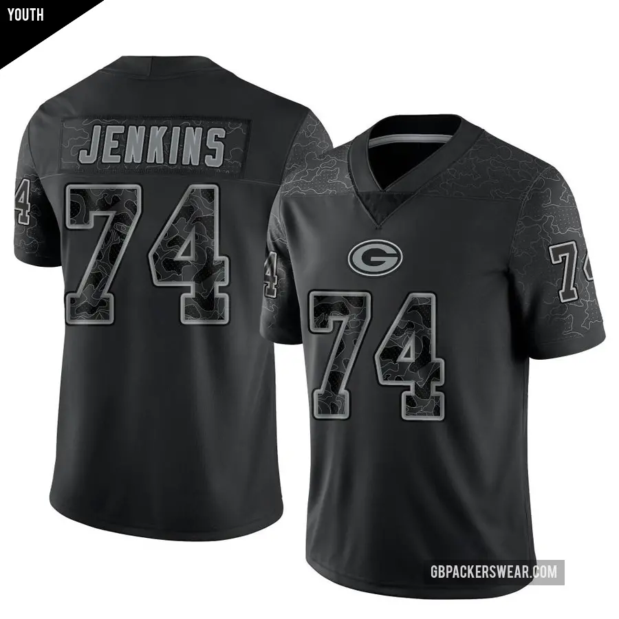 Youth Green Bay Packers ＃74 Elgton Jenkins Black Limited Reflective Jersey