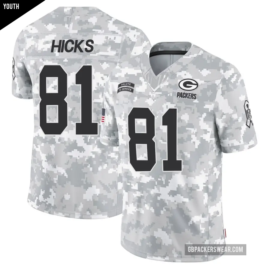 Youth Green Bay Packers ＃81 Julian Hicks Arctic Camo Limited 2024 Salute to Service Jersey