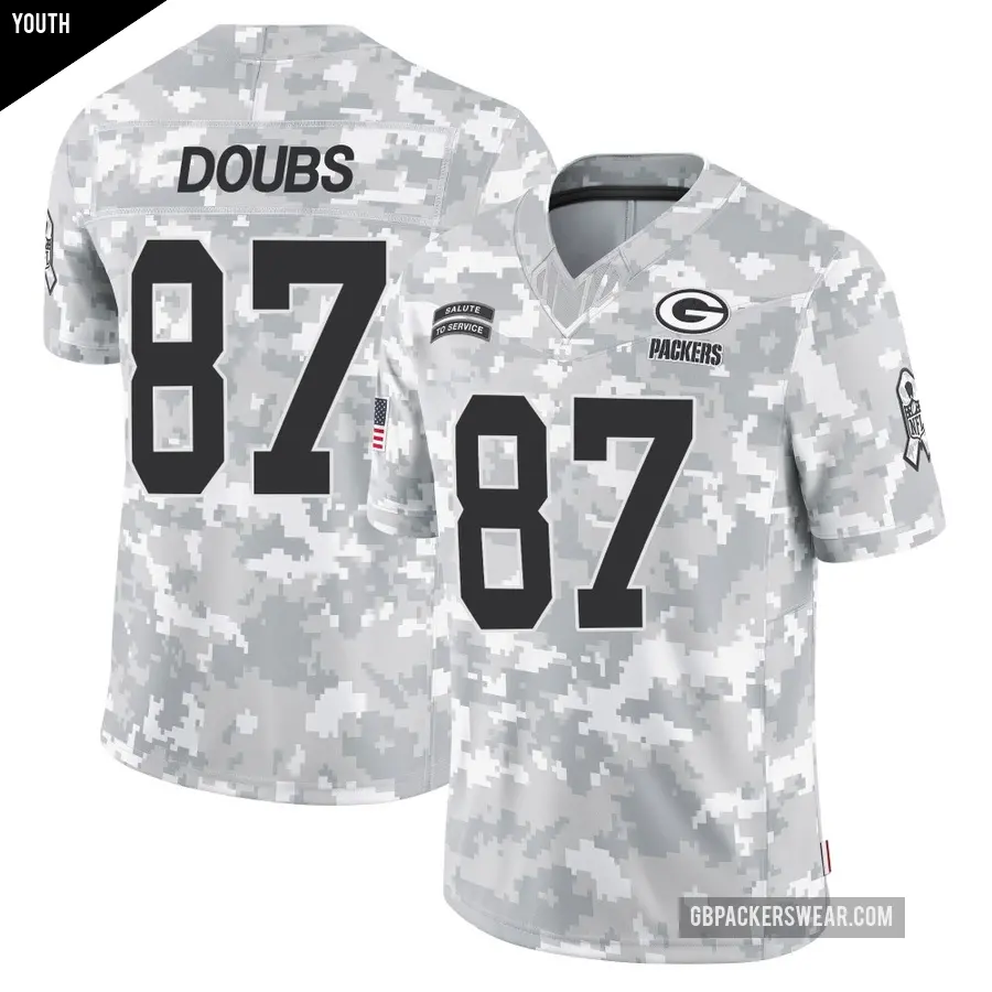 Youth Green Bay Packers ＃87 Romeo Doubs Arctic Camo Limited 2024 Salute to Service Jersey