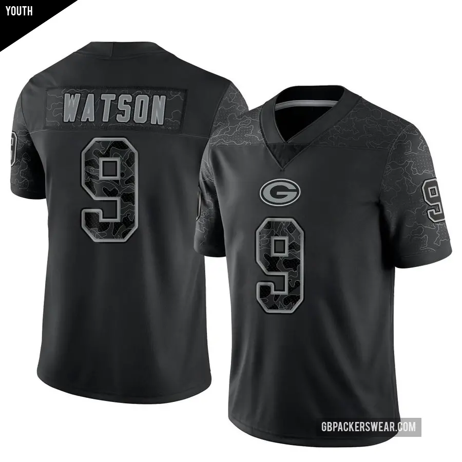 Youth Green Bay Packers ＃9 Christian Watson Black Limited Reflective Jersey