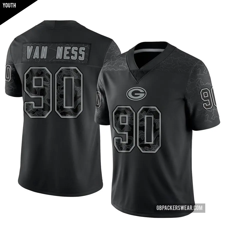 Youth Green Bay Packers ＃90 Lukas Van Ness Black Limited Reflective Jersey