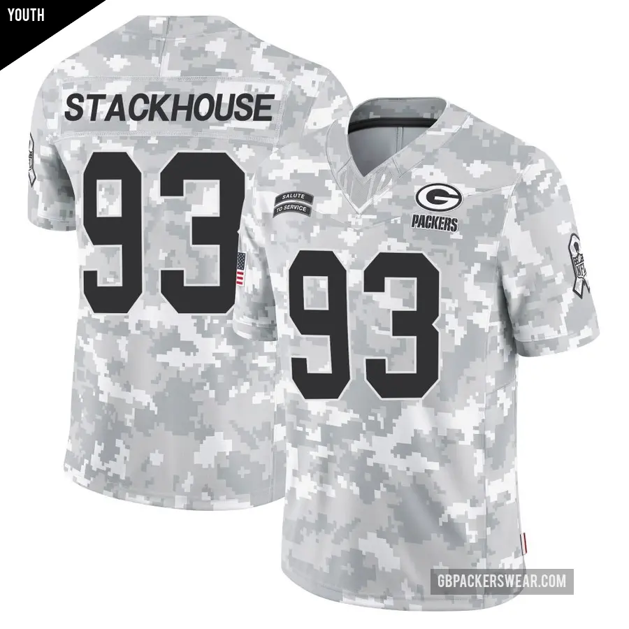 Youth Green Bay Packers ＃93 Nazir Stackhouse Arctic Camo Limited 2024 Salute to Service Jersey