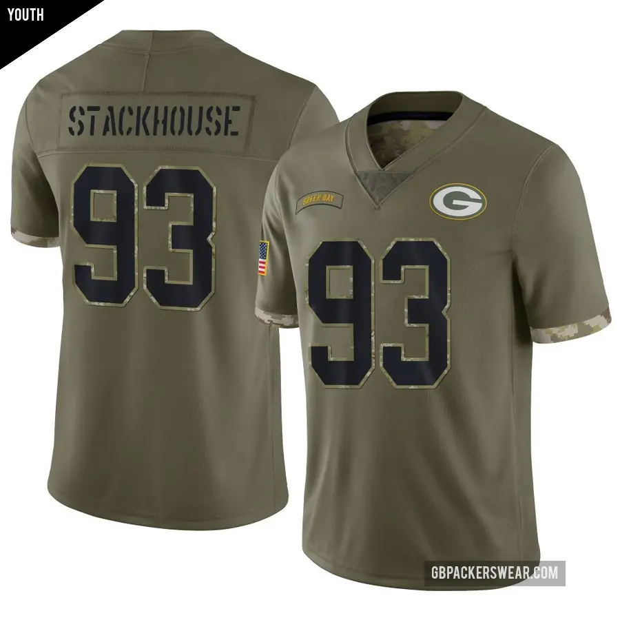 Youth Green Bay Packers ＃93 Nazir Stackhouse Olive Limited 2022 Salute To Service Jersey