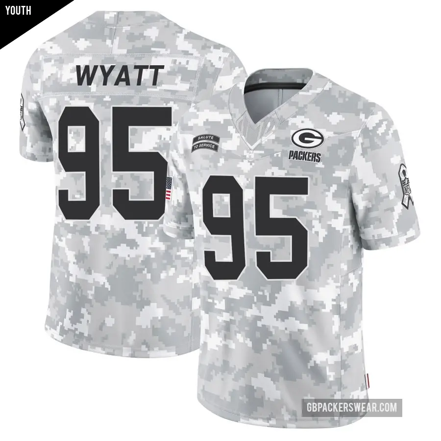 Youth Green Bay Packers ＃95 Devonte Wyatt Arctic Camo Limited 2024 Salute to Service Jersey