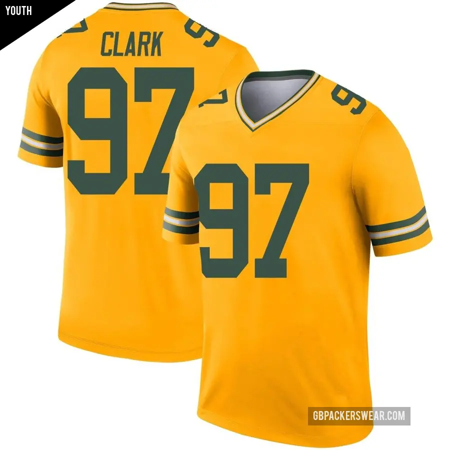 Youth Green Bay Packers ＃97 Kenny Clark Gold Legend Inverted Jersey