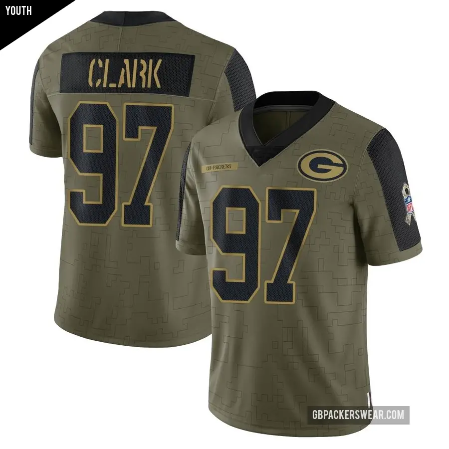 Youth Green Bay Packers ＃97 Kenny Clark Olive Limited 2021 Salute To Service Jersey