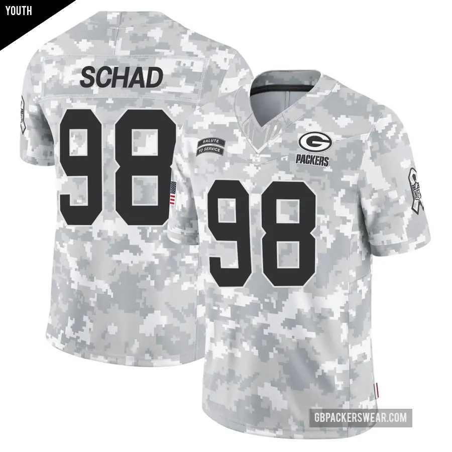 Youth Green Bay Packers ＃98 Keonte Schad Arctic Camo Limited 2024 Salute to Service Jersey